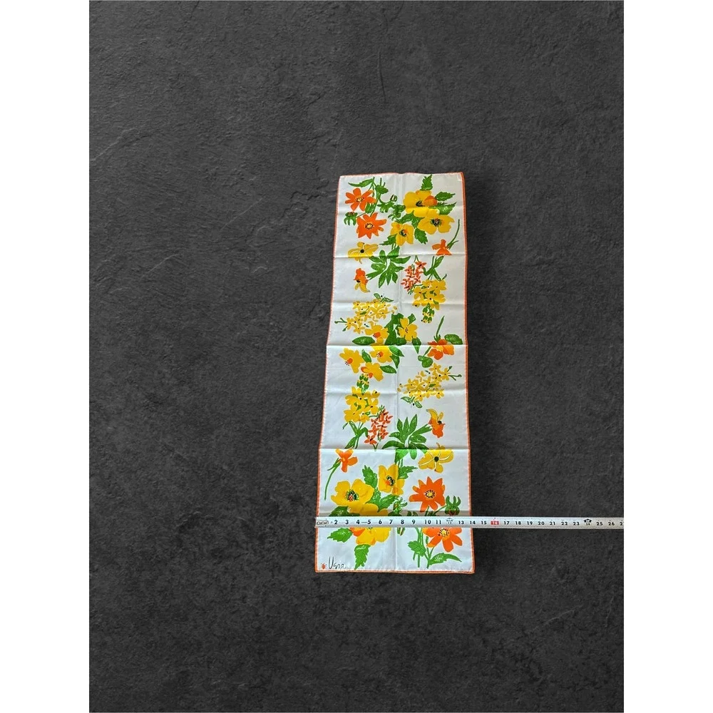 Vintage Retro MCM Vera Neumann Floral Scarf Womens Yellow Orange Oblong Ladybug